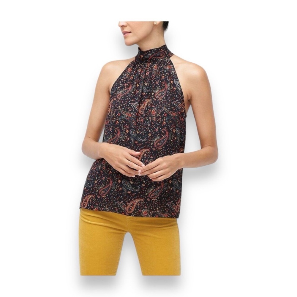 J Crew Women’s Zoe Sleeveless Swing Halter Tieback Neck Top Black Paisley 0